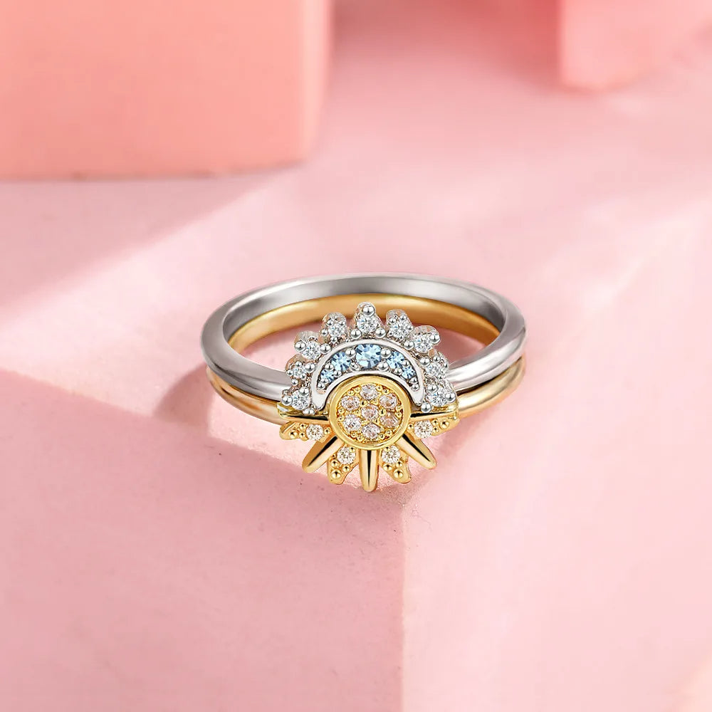 Ensemble de bague de mariage du soleil et de la lune