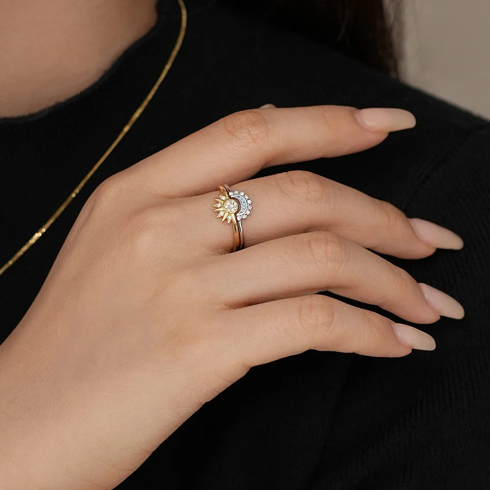 Ensemble de bague de mariage du soleil et de la lune