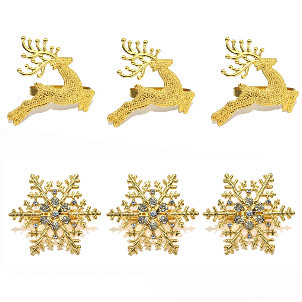 6 Set Silver & Gold Snowflakes Rings de serviette