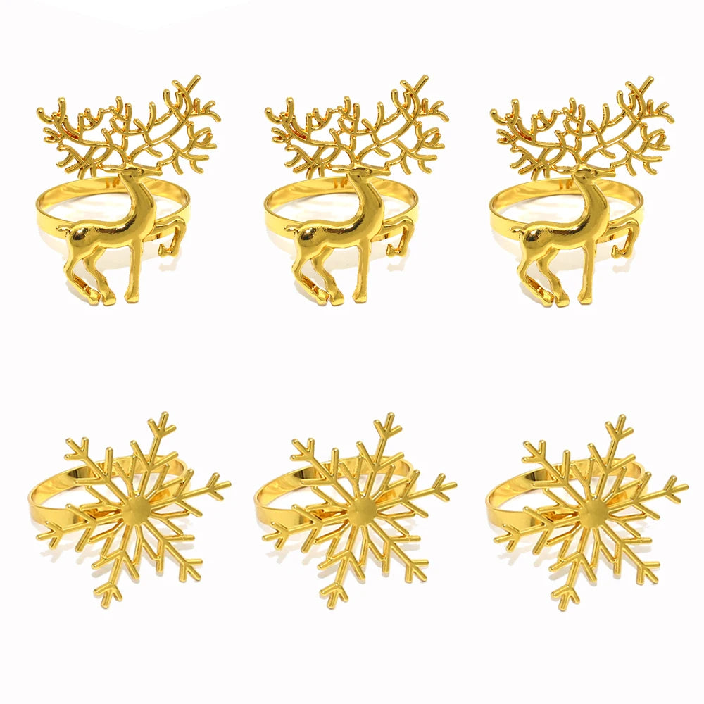 6 Set Silver & Gold Snowflakes Rings de serviette