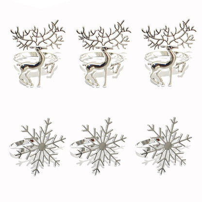 6 Set Silver & Gold Snowflakes Rings de serviette