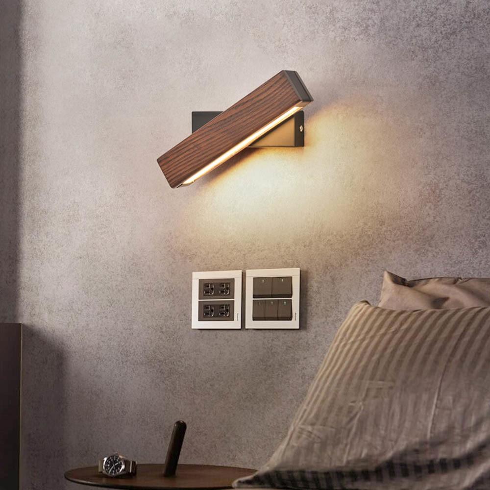 Lampe murale à LED rotative en bois