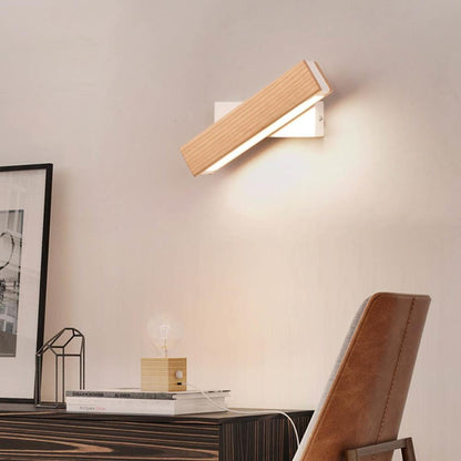 Lampe murale à LED rotative en bois