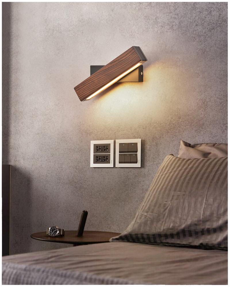 Lampe murale à LED rotative en bois